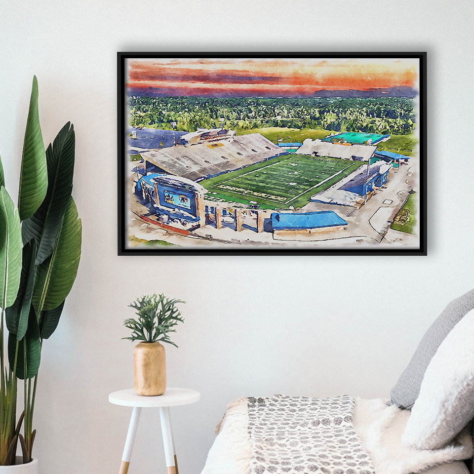 Dix Stadium WaterColor Framed Canvas Prints, Kent Ohio Watercolor, Stadium Art Gifts, Floating Frame