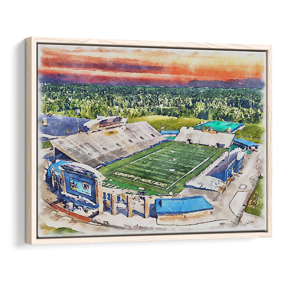 Dix Stadium WaterColor Framed Canvas Prints, Kent Ohio Watercolor, Stadium Art Gifts, Floating Frame