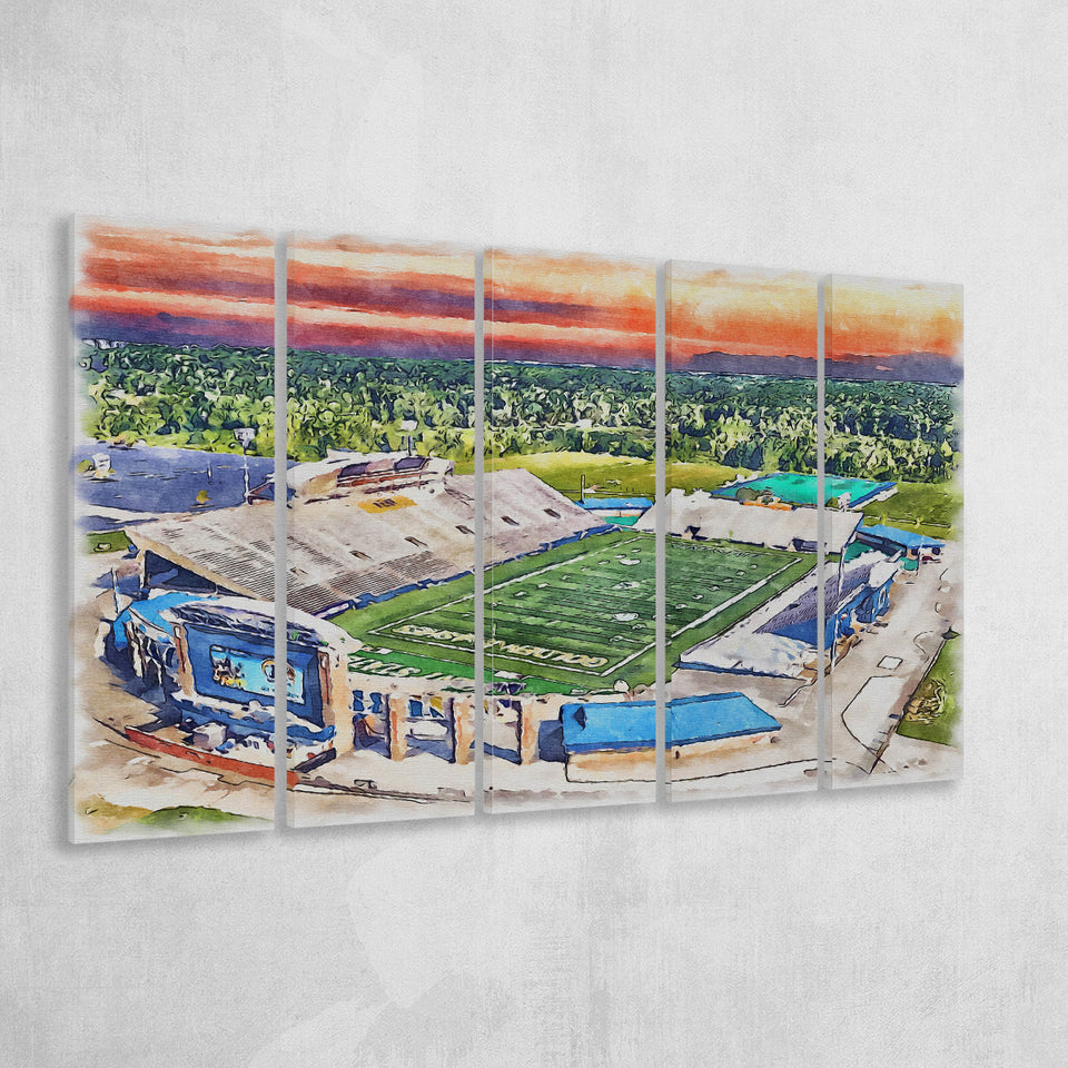 Dix Stadium WaterColor 5 Panels B Mixed Canvas Prints, Extra Large, Kent Ohio Watercolor