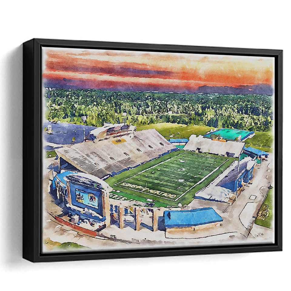 Dix Stadium WaterColor Framed Canvas Prints, Kent Ohio Watercolor, Stadium Art Gifts, Floating Frame