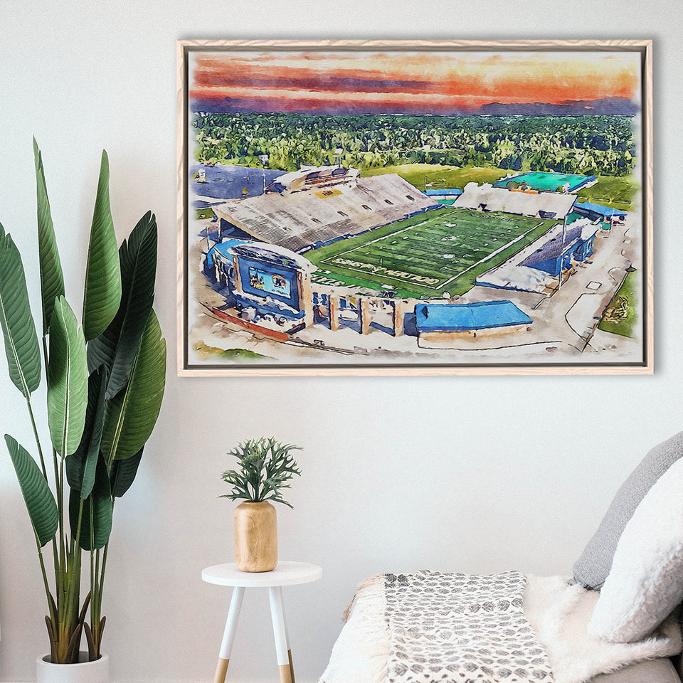 Dix Stadium WaterColor Framed Canvas Prints, Kent Ohio Watercolor, Stadium Art Gifts, Floating Frame