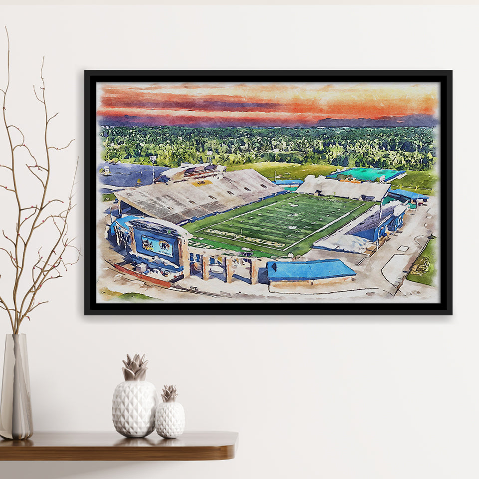 Dix Stadium WaterColor Framed Canvas Prints, Kent Ohio Watercolor, Stadium Art Gifts, Floating Frame