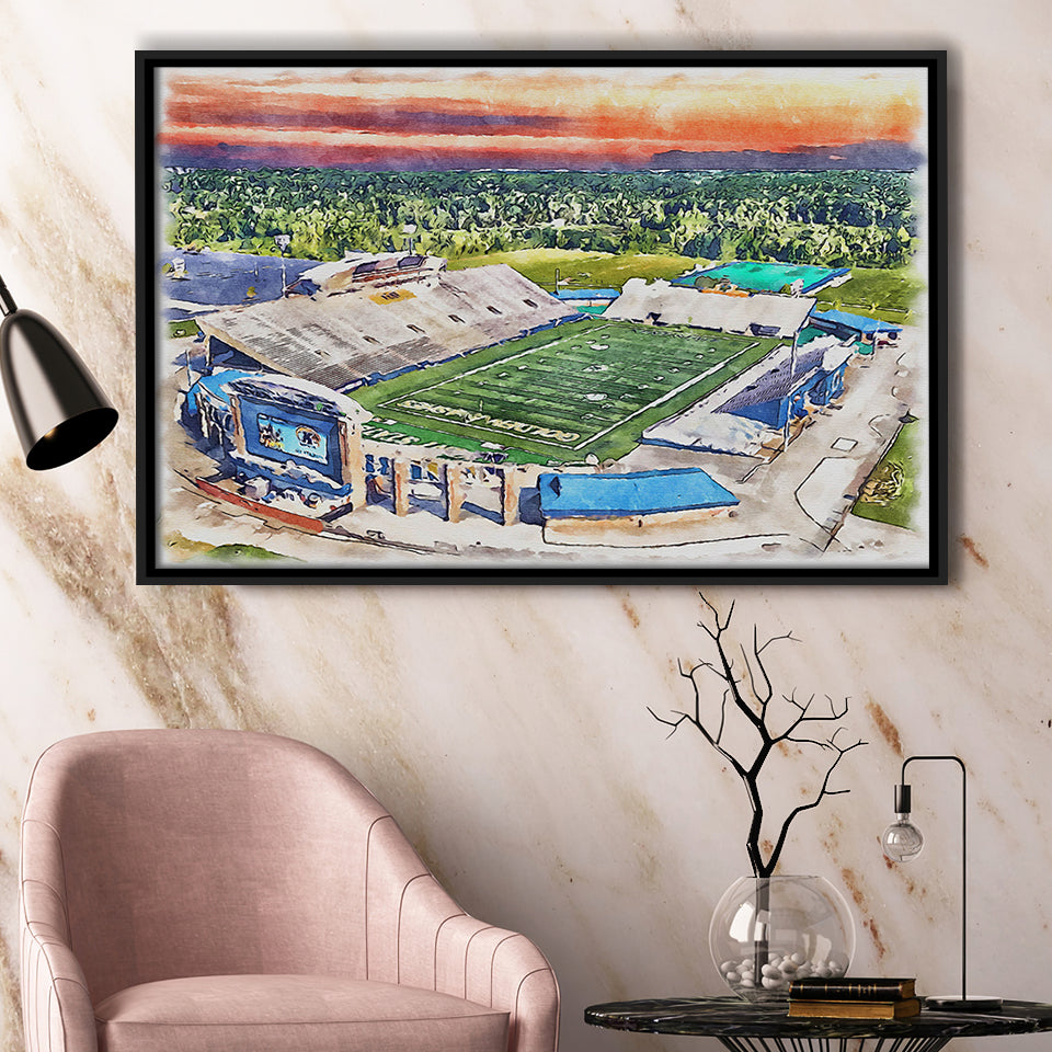 Dix Stadium WaterColor Framed Canvas Prints, Kent Ohio Watercolor, Stadium Art Gifts, Floating Frame
