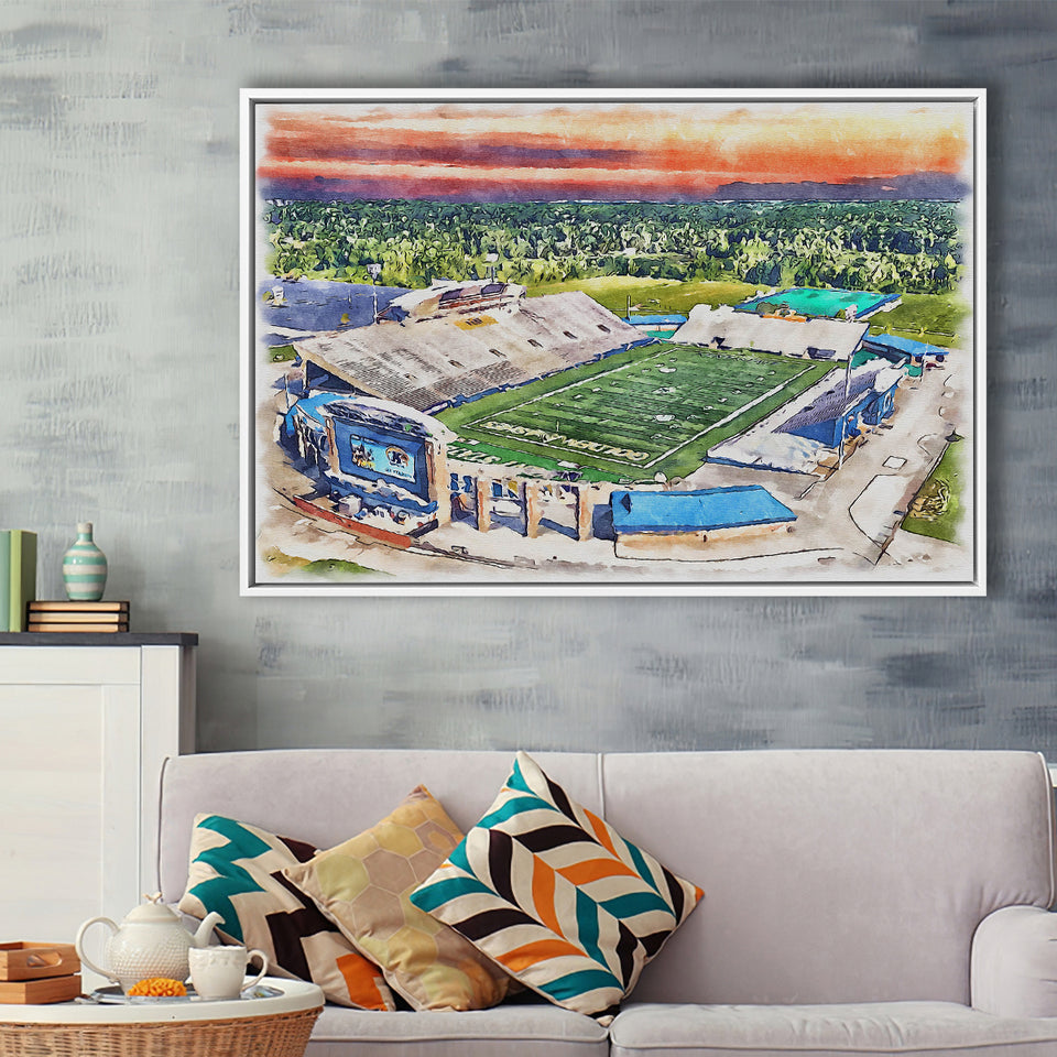 Dix Stadium WaterColor Framed Canvas Prints, Kent Ohio Watercolor, Stadium Art Gifts, Floating Frame