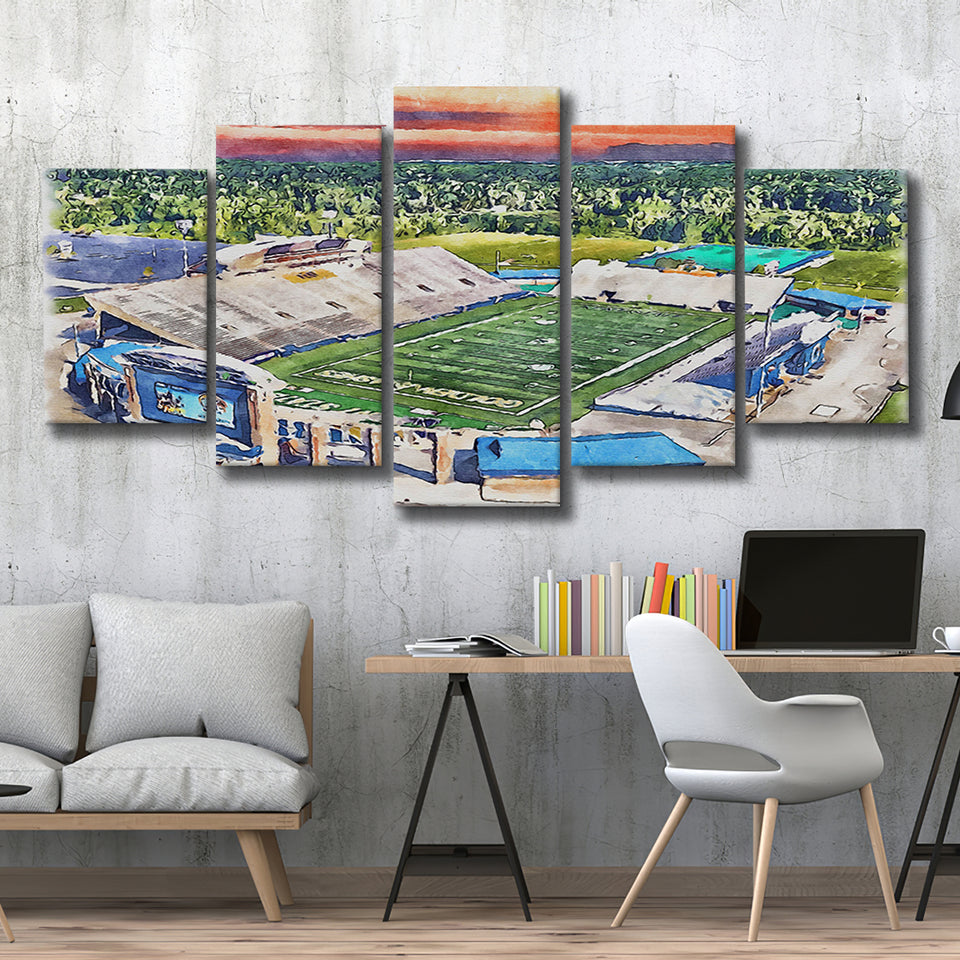 Dix Stadium WaterColor 5 Panels Mix Canvas Prints, Kent Ohio Watercolor, Large Stadium Canvas