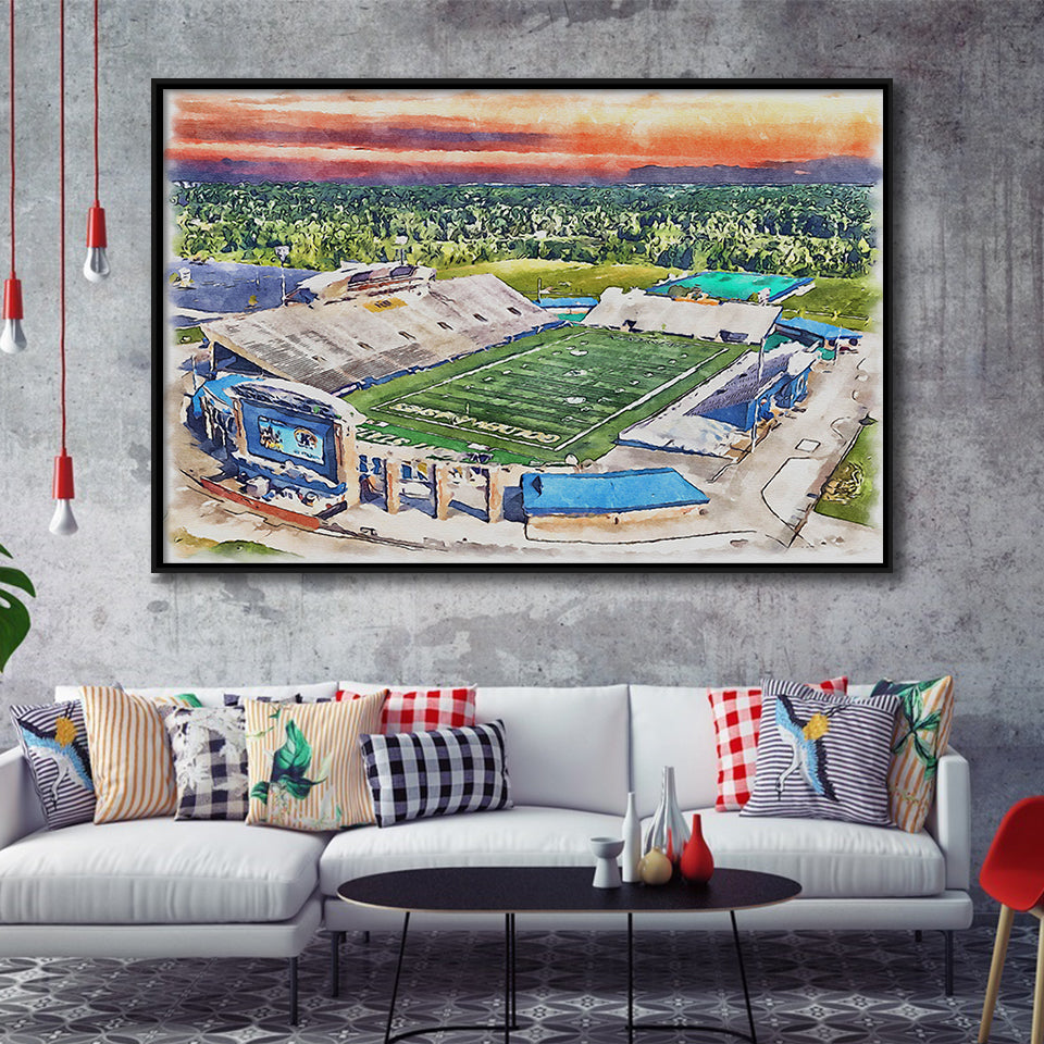 Dix Stadium WaterColor Framed Canvas Prints, Kent Ohio Watercolor, Stadium Art Gifts, Floating Frame