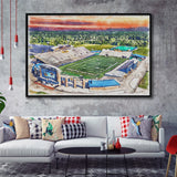 Dix Stadium WaterColor Framed Canvas Prints, Kent Ohio Watercolor, Stadium Art Gifts, Floating Frame