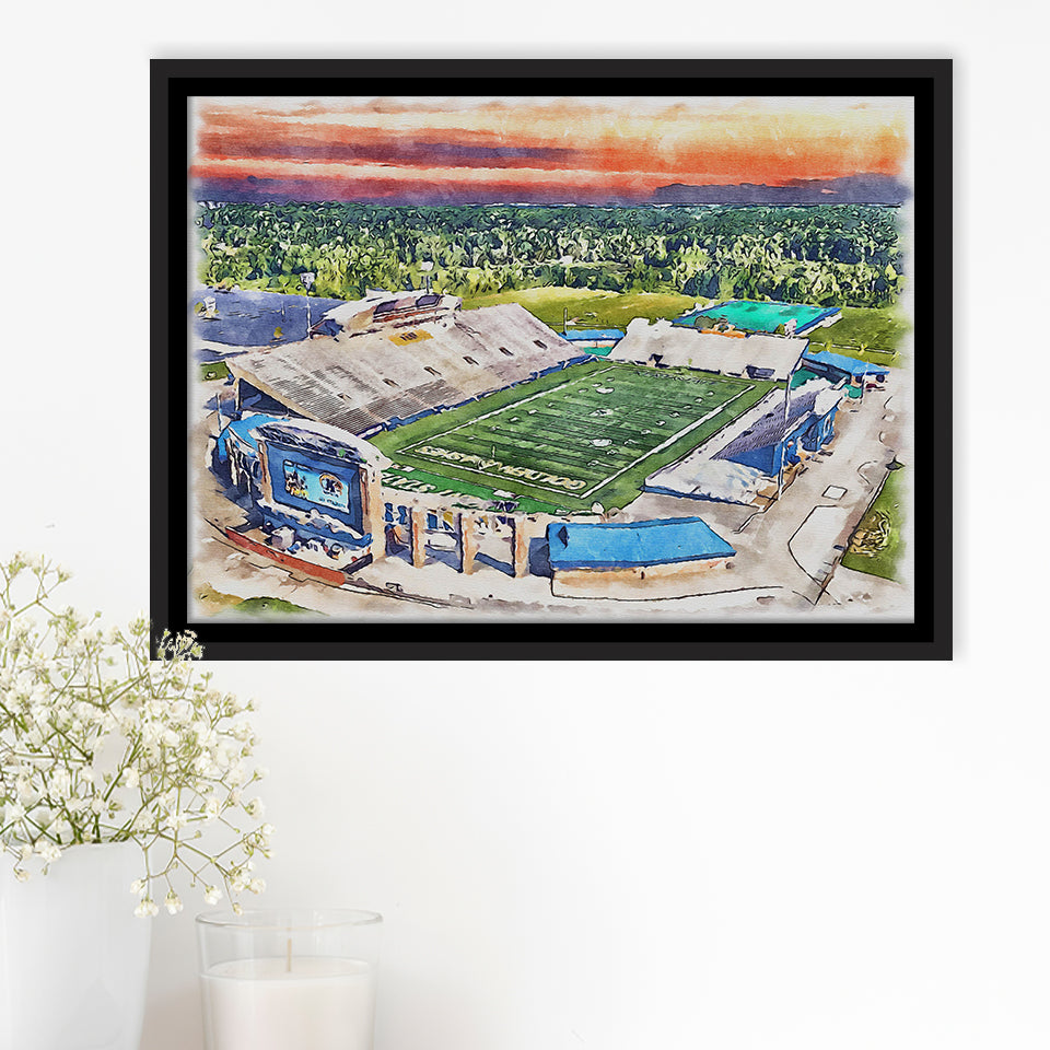 Dix Stadium WaterColor Framed Canvas Prints, Kent Ohio Watercolor, Stadium Art Gifts, Floating Frame