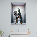 Doberman Canvas Prints Wall Art, Funny Bathroom Decor, Doberman in Toilet