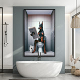 Doberman Framed Canvas Prints Wall Art, Funny Bathroom Decor, Doberman In Toilet