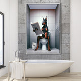 Doberman Framed Canvas Prints Wall Art, Funny Bathroom Decor, Doberman In Toilet