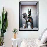 Doberman Framed Canvas Prints Wall Art, Funny Bathroom Decor, Doberman In Toilet