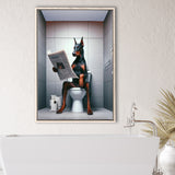 Doberman Framed Canvas Prints Wall Art, Funny Bathroom Decor, Doberman In Toilet