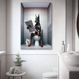 Doberman Canvas Prints Wall Art, Funny Bathroom Decor, Doberman in Toilet