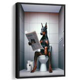 Doberman Framed Canvas Prints Wall Art, Funny Bathroom Decor, Doberman In Toilet