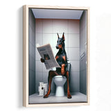 Doberman Framed Canvas Prints Wall Art, Funny Bathroom Decor, Doberman In Toilet