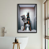 Doberman Framed Canvas Prints Wall Art, Funny Bathroom Decor, Doberman In Toilet
