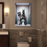 Doberman Canvas Prints Wall Art, Funny Bathroom Decor, Doberman in Toilet