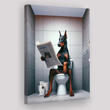 Doberman Canvas Prints Wall Art, Funny Bathroom Decor, Doberman in Toilet