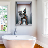 Doberman Canvas Prints Wall Art, Funny Bathroom Decor, Doberman in Toilet