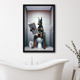 Doberman Framed Canvas Prints Wall Art, Funny Bathroom Decor, Doberman In Toilet