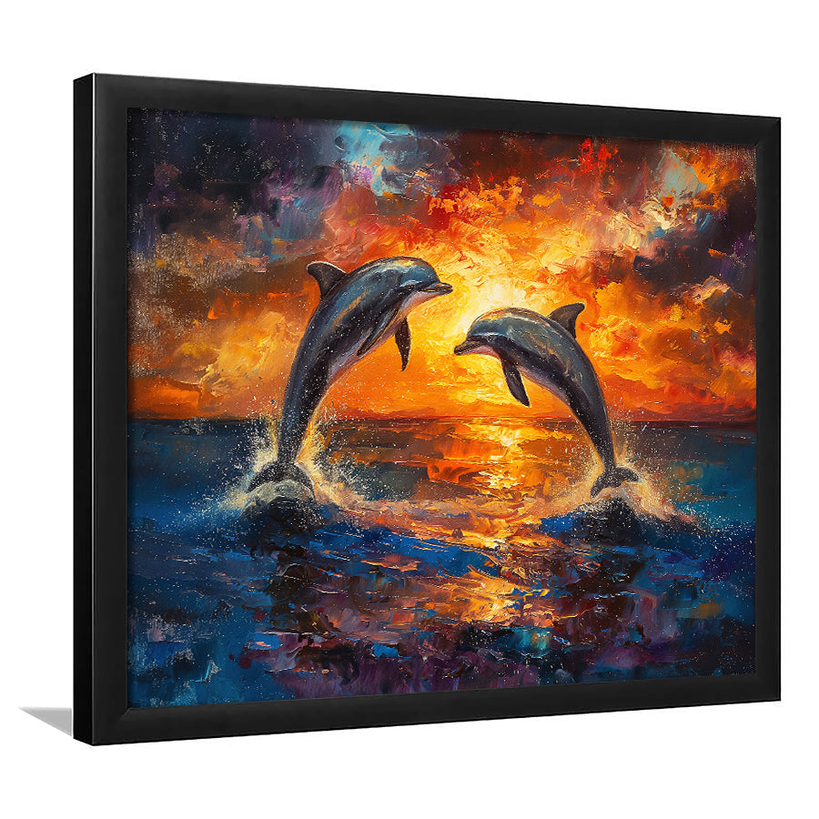 Dolphin In Sunset View Acrylic Painting, Painting Art, Framed Art Print Wall Art Home Decor