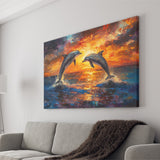 Dolphin In Sunset View Acrylic Painting, Art Print, Canvas Print Wall Art Home Decor