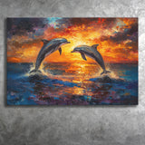 Dolphin In Sunset View Acrylic Painting, Art Print, Canvas Print Wall Art Home Decor