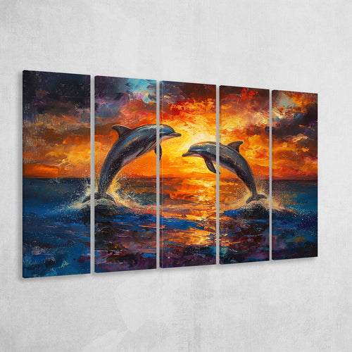 Dolphin In Sunset View Acrylic Painting, Extra Large Canvas, Canvas Print Wall Art Decor