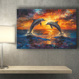 Dolphin In Sunset View Acrylic Painting, Art Print, Canvas Print Wall Art Home Decor