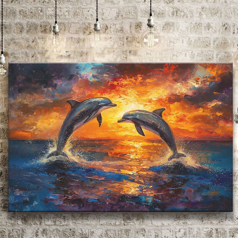 Dolphin In Sunset View Acrylic Painting, Art Print, Canvas Print Wall Art Home Decor