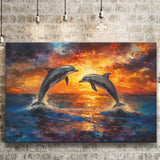 Dolphin In Sunset View Acrylic Painting, Art Print, Canvas Print Wall Art Home Decor