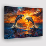 Dolphin In Sunset View Acrylic Painting, Art Print, Canvas Print Wall Art Home Decor