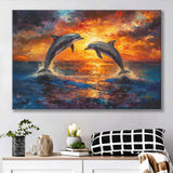 Dolphin In Sunset View Acrylic Painting, Art Print, Canvas Print Wall Art Home Decor