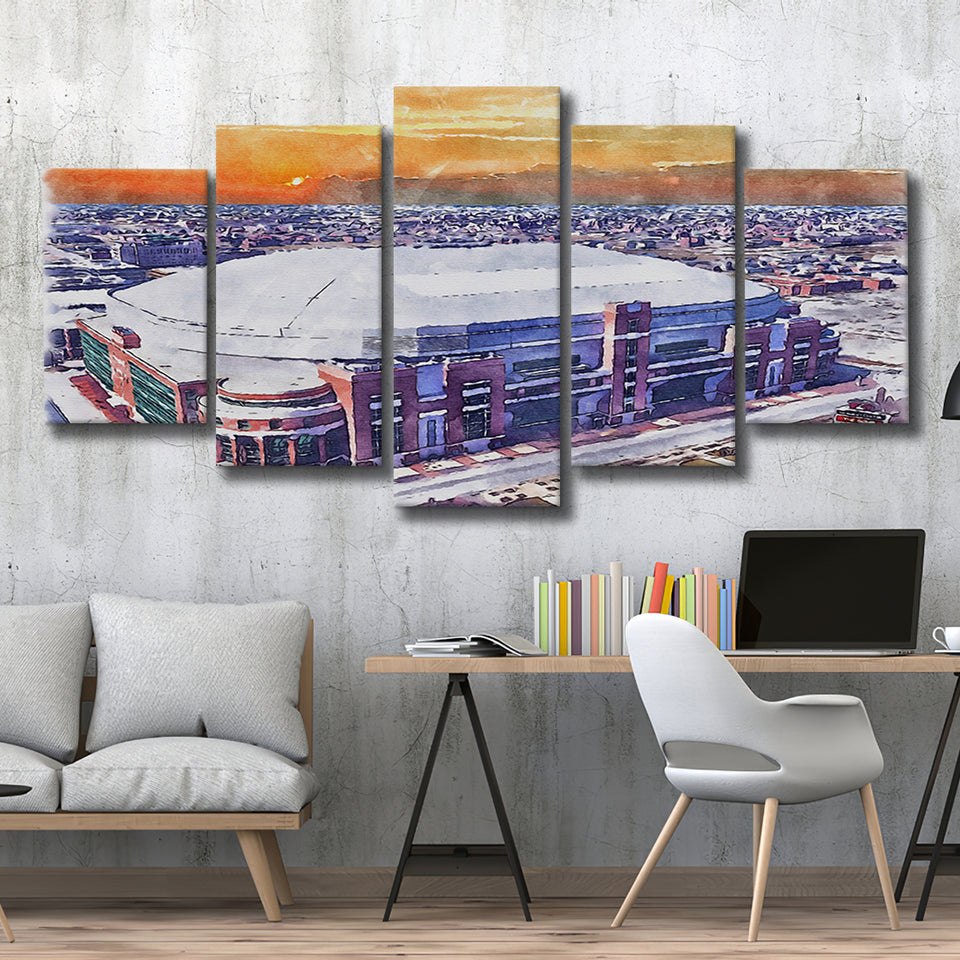 Dome at America's Center WaterColor 5 Panels Mix Canvas Prints, St. Louis Missouri Watercolor, Large Stadium Canvas