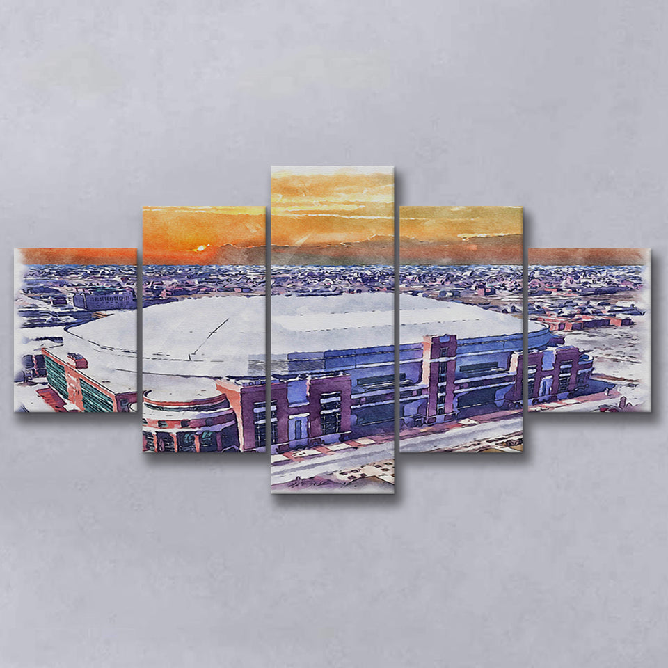 Dome at America's Center WaterColor 5 Panels Mix Canvas Prints, St. Louis Missouri Watercolor, Large Stadium Canvas