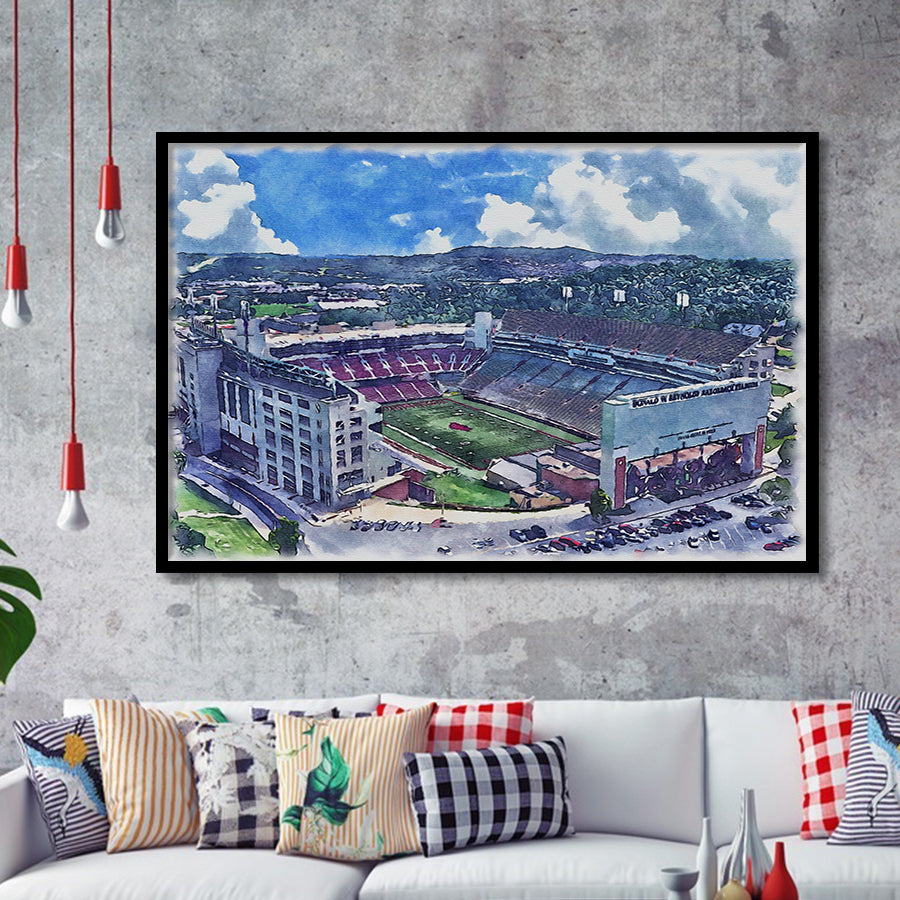 Donald W. Reynolds Razorback Stadium WaterColor Framed Art Prints, Fayetteville Arkansas Watercolor, Stadium Art Gifts