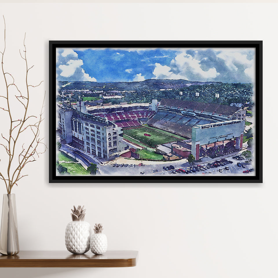 Donald W. Reynolds Razorback Stadium WaterColor Framed Canvas Prints, Stadium Art Gifts, Floating Frame