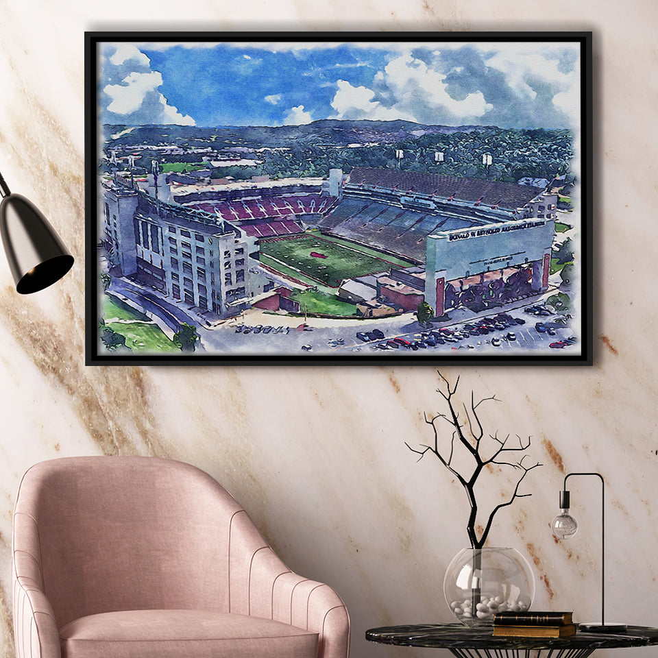 Donald W. Reynolds Razorback Stadium WaterColor Framed Canvas Prints, Stadium Art Gifts, Floating Frame