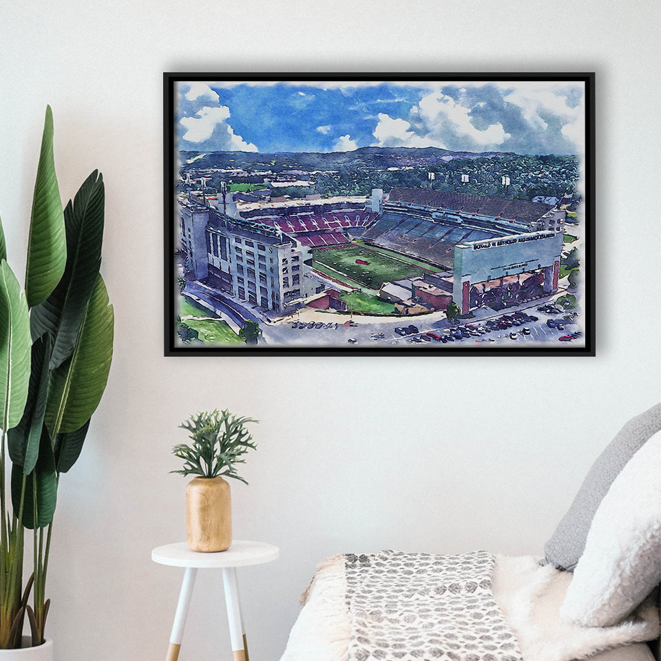 Donald W. Reynolds Razorback Stadium WaterColor Framed Canvas Prints, Stadium Art Gifts, Floating Frame