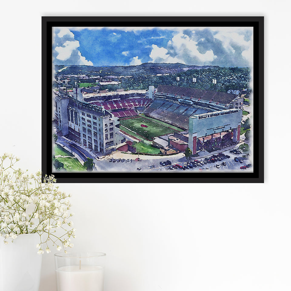 Donald W. Reynolds Razorback Stadium WaterColor Framed Canvas Prints, Stadium Art Gifts, Floating Frame
