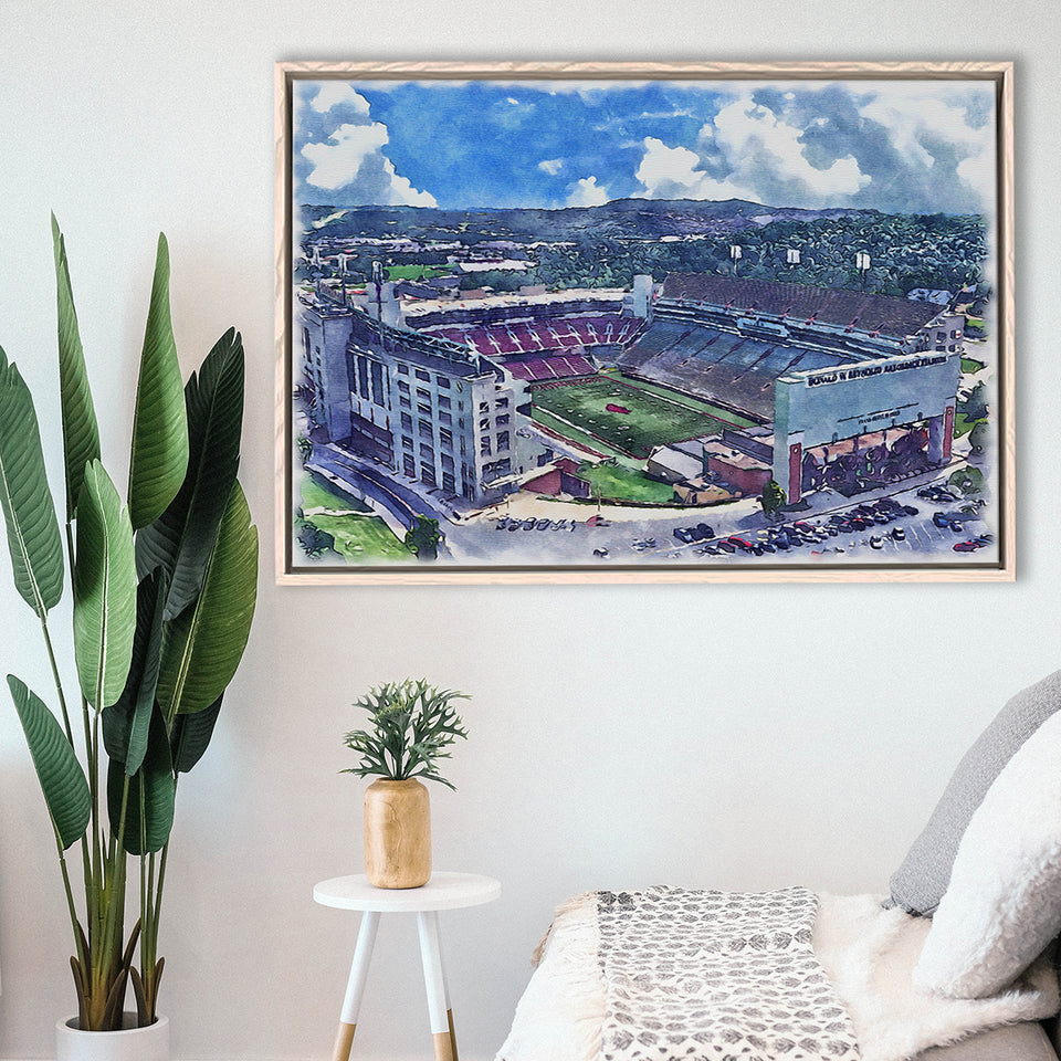 Donald W. Reynolds Razorback Stadium WaterColor Framed Canvas Prints, Stadium Art Gifts, Floating Frame