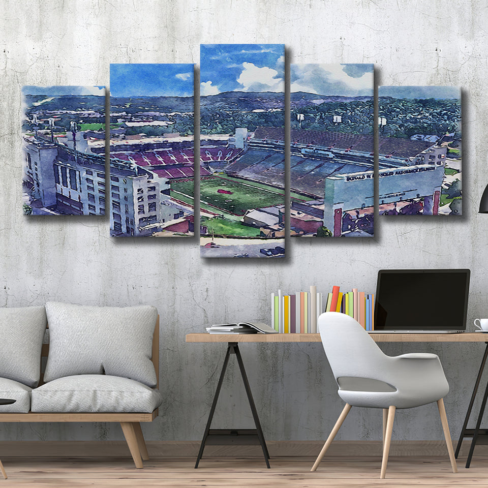 Donald W. Reynolds Razorback Stadium WaterColor 5 Panels Mix Canvas Prints, Large Stadium Canvas