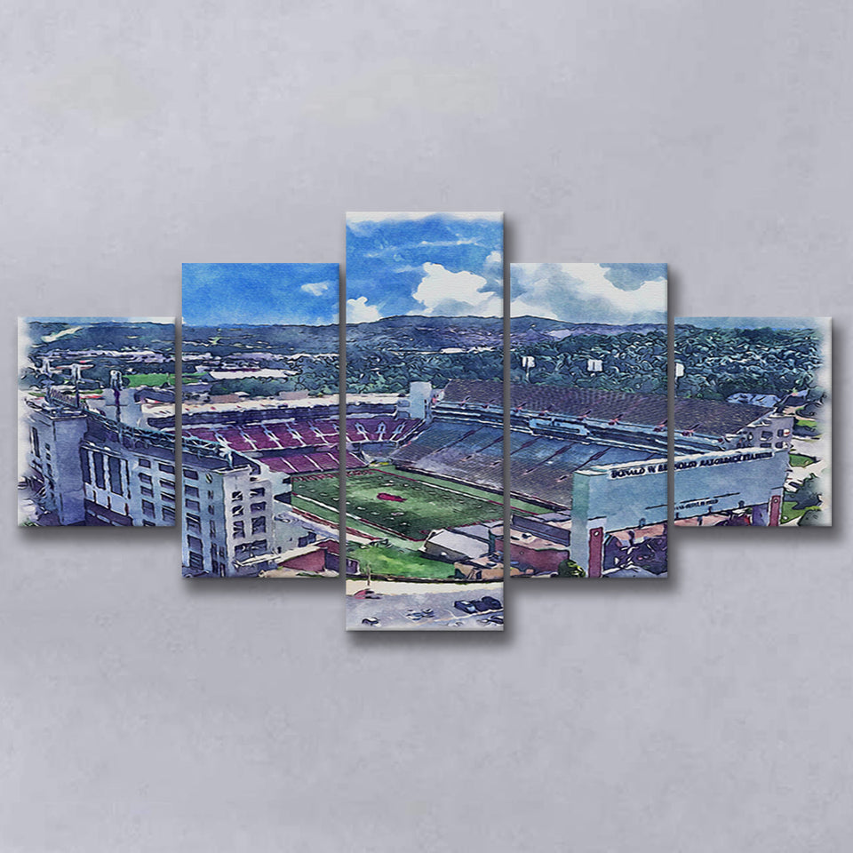 Donald W. Reynolds Razorback Stadium WaterColor 5 Panels Mix Canvas Prints, Large Stadium Canvas