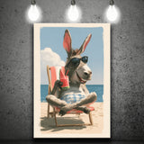 Donkey Funny Relax Time, Summer Art, Pet Lover Art, Vintage Painting, Canvas Print Wall Art, Wall Decor