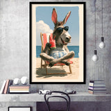 Donkey Funny Relax Time, Summer Art, Pet Lover Art, Vintage Painting, Framed Art Print, Fine Art Wall Decor