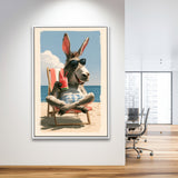 Donkey Funny Relax Time, Summer Art, Pet Lover Art, Vintage Painting, Framed Canvas Print, Floating Frame