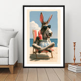 Donkey Funny Relax Time, Summer Art, Pet Lover Art, Vintage Painting, Framed Art Print White Border