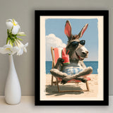 Donkey Funny Relax Time, Summer Art, Pet Lover Art, Vintage Painting, Framed Art Print, Fine Art Wall Decor