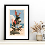 Donkey Funny Relax Time, Summer Art, Pet Lover Art, Vintage Painting, Framed Art Print White Border